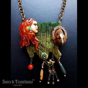 Shaman Necklace, Eagle Bird Chunky Pendant Collar, Belle Epoque Jewelry Collier Chain, Medallion Cameo Stones Chain Bib