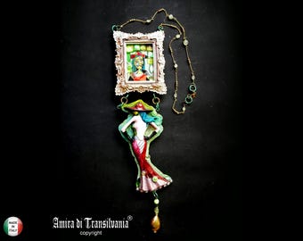 Ladies Jewel, Assemblage Necklace Modernist Design, Artist Jewelry Pendant, Painter Pablo Picasso Muse Dora Maar Portrait