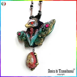 Art Deco Necklace Eagle Bird, Lunar Moth Butterfly Pendant, Lady Silhouette Jewelry Liberty, Amulet Coccon Charm Crystal