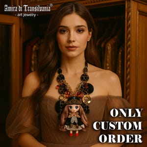 Tribe Designs, Extravagant Wild Life Doll Pendant, Designer Jewelry Chunky Necklace Charm, Folk Collar