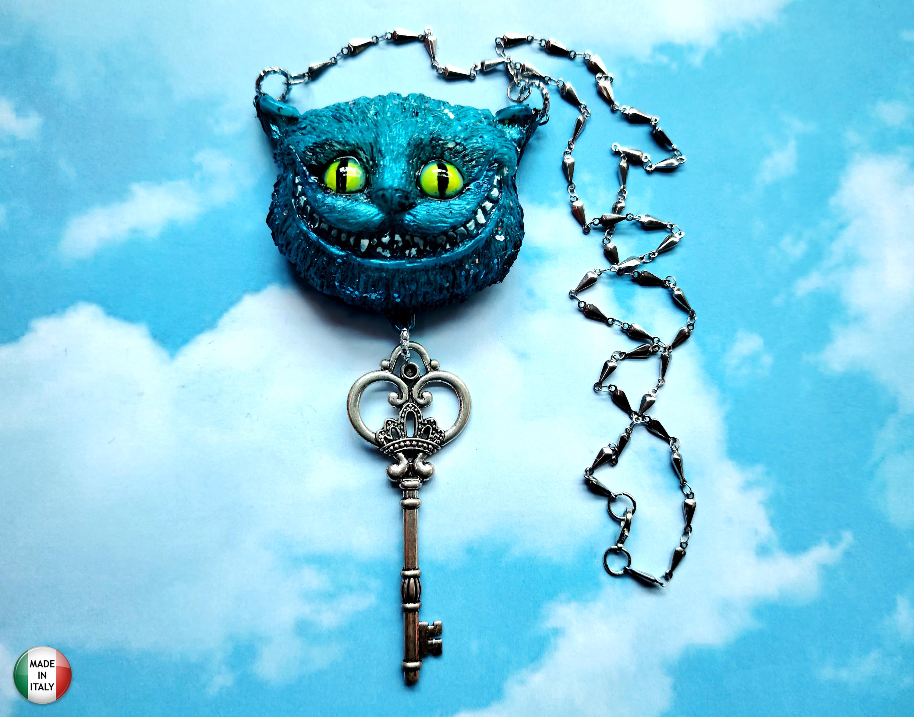 チェシャ猫、不思議の国のアリス猫ジュエリーネックレス、鍵南京錠