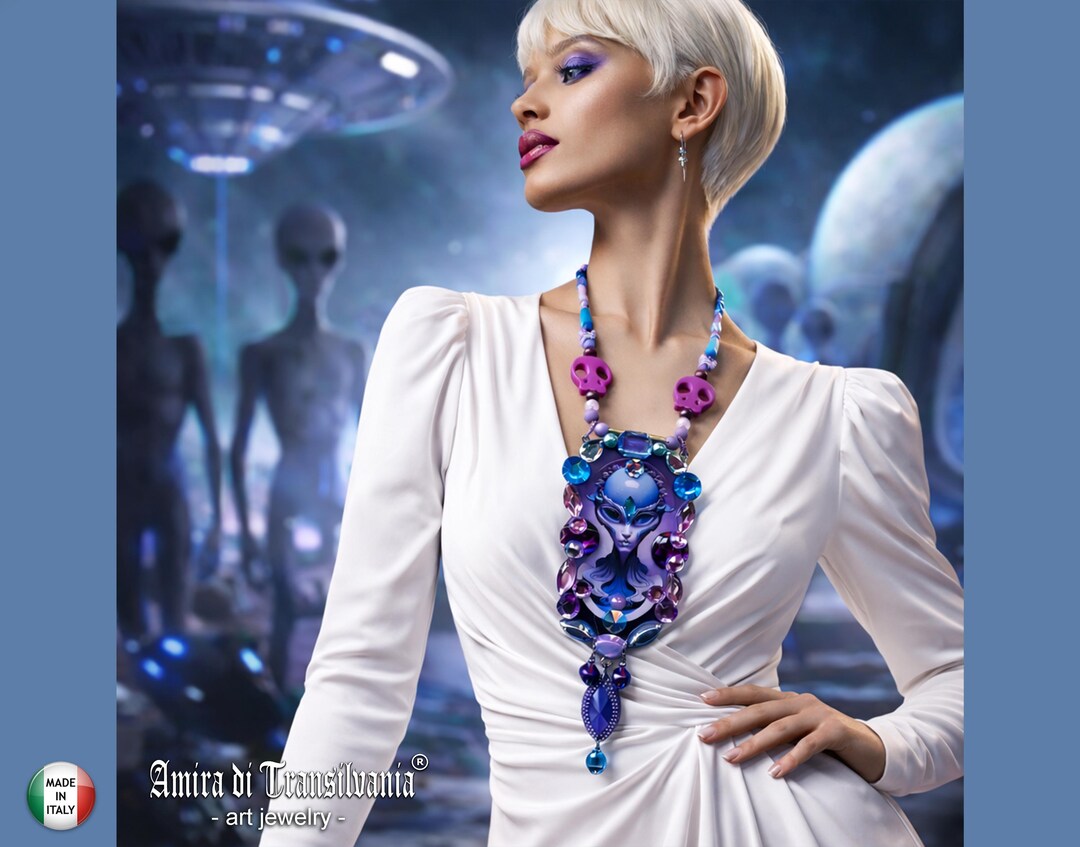 Futuristic Necklace Alien, Avant-garde OOAK Jewelry UFO Statement ...