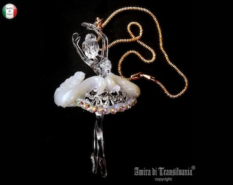 Degas Ballerina, Tchaikovsky Swan Lake Avangarde Pendant, Futuristic Necklace Transparent Jewelry, Ballet Elegant Doll