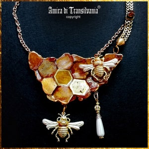 Queen Bee Halskette, Luxus Anhänger Gold Honey Bee Nest, Insekt Schmuck Charm Collier, Perle Kristall Gold Kette Medaillon