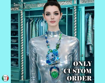 Colar futurista com alienígena, joia vanguardista com boneca OVNI, pingente com design extraterrestre da Área 51.