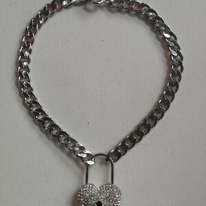 Silver Pendant, Hip Hop Necklace Jewelry, Rapper Chain Padlock Heart, Crystal Locket Charm, Jewellery Gangsta Rap Trap
