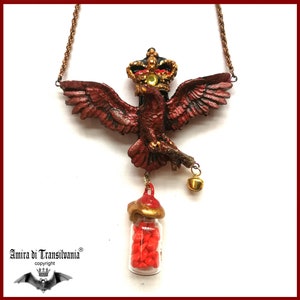 Collana con ciondolo a forma di urna con aquila reale, gioielli con ceneri di animali selvatici con avvoltoio della corona reale, ciondolo per cremazione con ciondolo a forma di uccello