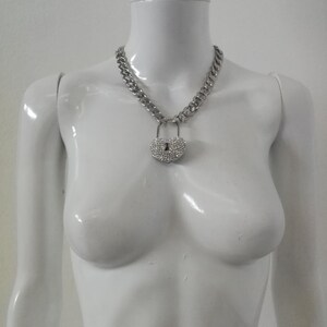 Silver Pendant, Hip Hop Necklace Jewelry, Rapper Chain Padlock Heart, Crystal Locket Charm, Jewellery Gangsta Rap Trap