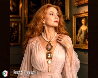 Gallery Wall Cameo Tie Necklace, Lariat Pendant Statement Jewelry Antique Historical Baroque Frame Jewel