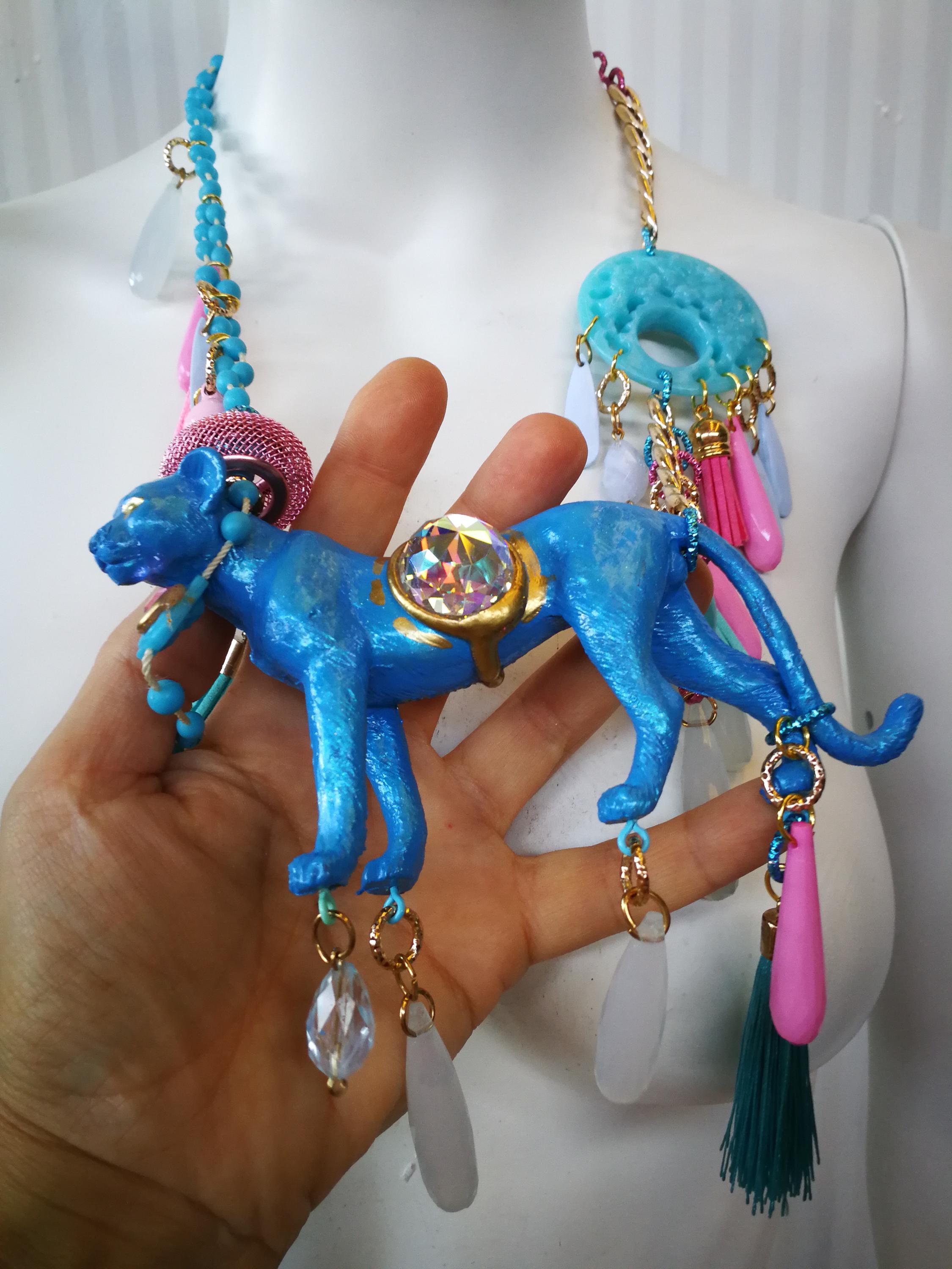 ＊Handmade Animal　ネックレス ハンドメイドパンサーチャームビーズネックレス、野生動物のお守り