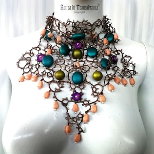 Marie Antoniette Collar Lace Choker, Embroidered Vintage Macrame Wedding Jewelry, Victorian Gothic Necklace Pearl Baroque
