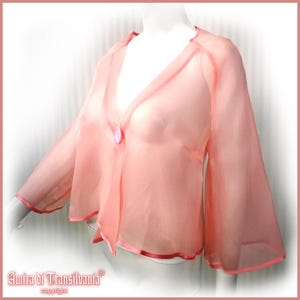 Organza Blouse, Sheer Jacket Couture, Woman Transparent Cardigan Bolero, Dusty Pink Blazer Classic 60&#39;s Clothes Designer