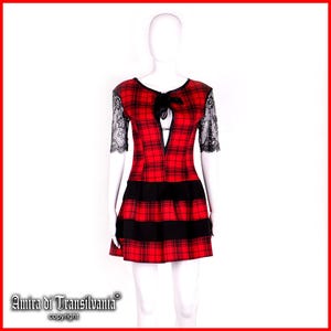 Red Mini Dress Checkered Tartan, Plaid Scottish Pattern, Cocktail Woman Prom Gown, British Style Fashion Ladies Clothes