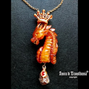 Dragon Pendant, Fairy Dragon Crown as Talisman, Designer Jewelry Viking Necklace, Oriental Asian Amulet Chain Jewellery
