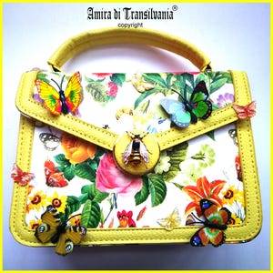 Bolso de mano Queen Bee Midi con asa, diseño de alta costura con diseño de abeja y flores, bolso tipo cartera, lujo, moda extravagante, glamour y exclusividad
