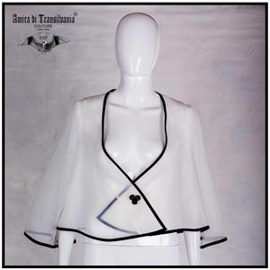 Organza Blouse, Transparent Jacket Couture, Woman Sheer Cardigan Bolero Blazer Ovecoat, Classic 60&#39;s Clothes Designer
