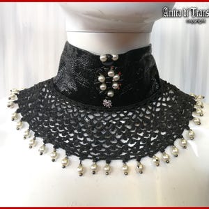 Fetish Choker Beautiful Macrame Necklace, Embroidered Crochet Lace Pearl Crystal, Fetishist Jewelry Dark Gothic Collar