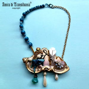 Brutalist Jewelry, Asymmetrical Necklace Statement, Chunky Bib Necklace Pendant, Art Deco Doll Jewelry Charm Pearl Stone