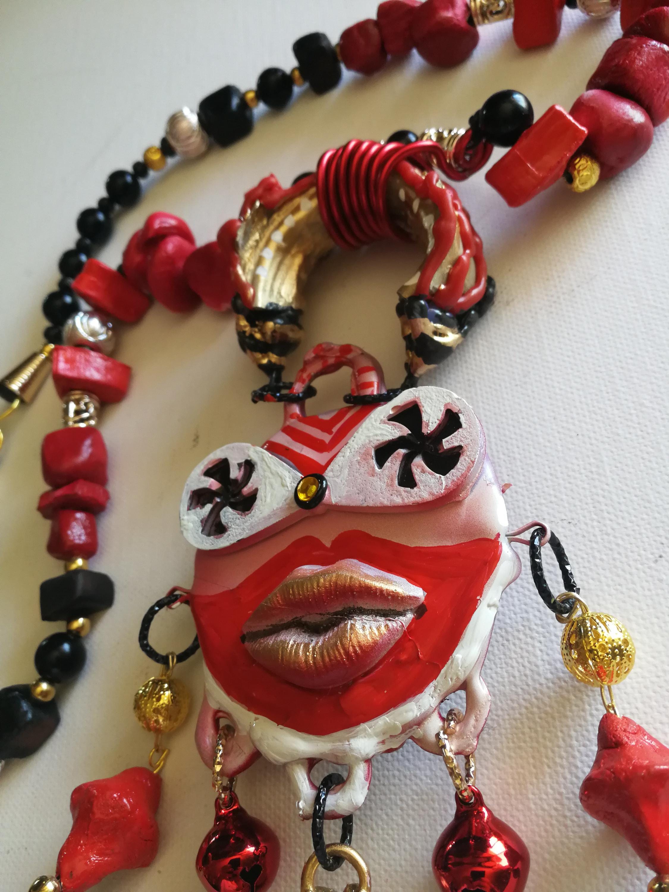 Tribal Jewelry Ainu Tribe, Japanese Folk Chunky Pendant, Helping