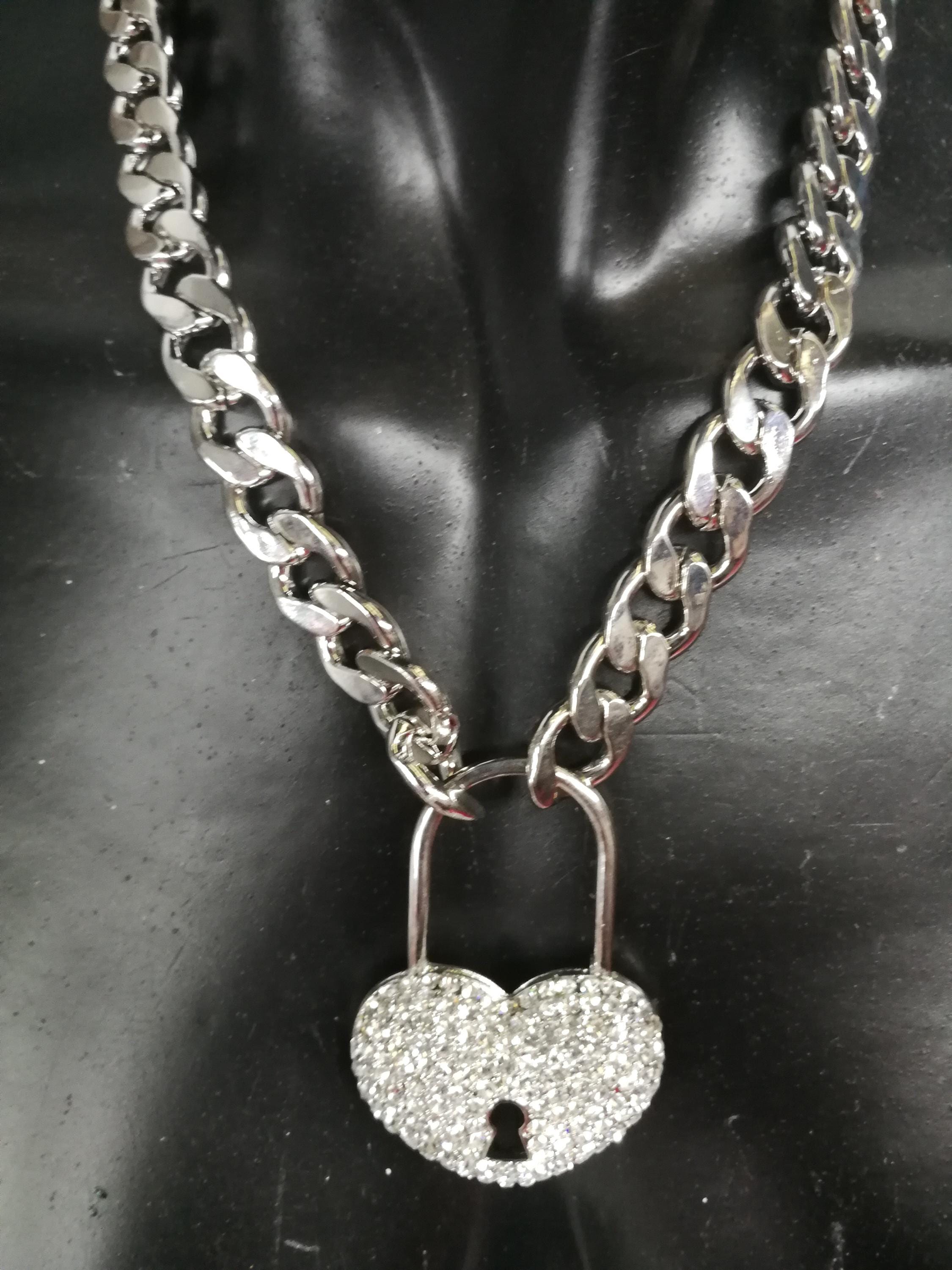 Silver Pendant, Hip Hop Necklace Jewelry, Rapper Chain Padlock Heart ...