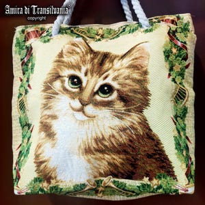 Sac à main chat, grande poignée de sac fourre-tout, sac cartable porté épaule de créateur, sac à main glamour mode extravagant brodé de luxe