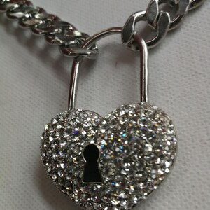 Silver Pendant, Hip Hop Necklace Jewelry, Rapper Chain Padlock Heart, Crystal Locket Charm, Jewellery Gangsta Rap Trap