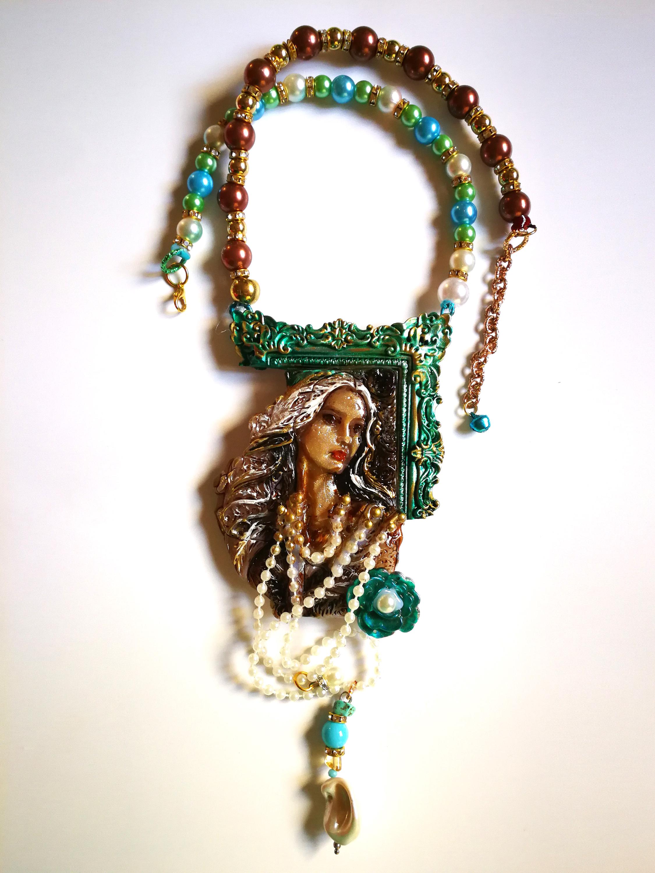 Collier Ancien Avec Camée Et Perle Rose Véritable - Bijou Ciselé Vintage
