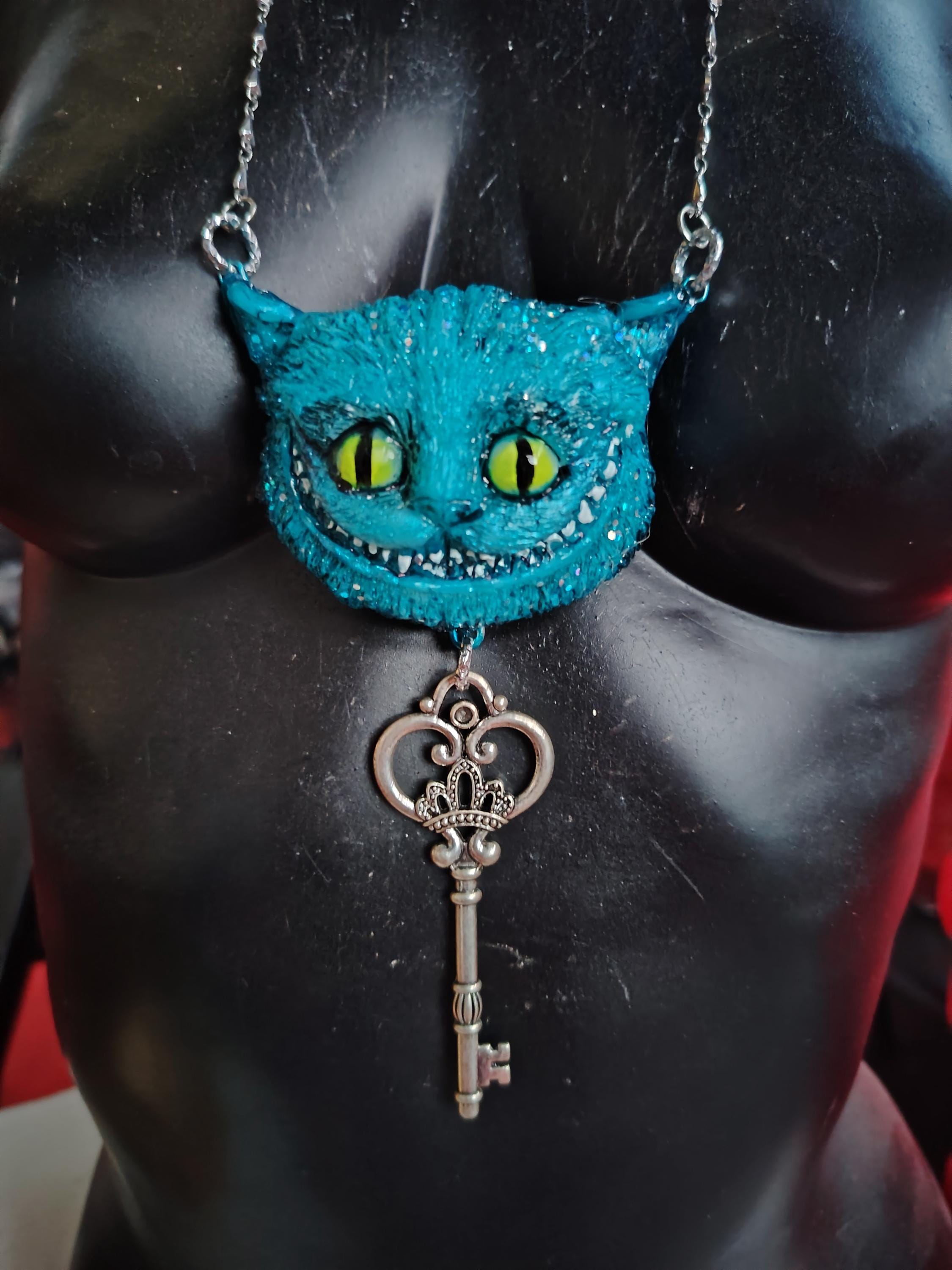 チェシャ猫、不思議の国のアリス猫ジュエリーネックレス、鍵南京錠