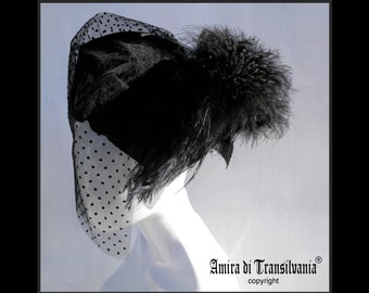 Sombrero de velo funerario, diadema con velo, sombrero negro Derby, tocado de cabaret fascinador, accesorios de drama de lujo burlesco