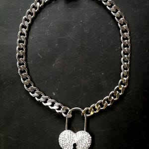 Silver Pendant, Hip Hop Necklace Jewelry, Rapper Chain Padlock Heart, Crystal Locket Charm, Jewellery Gangsta Rap Trap