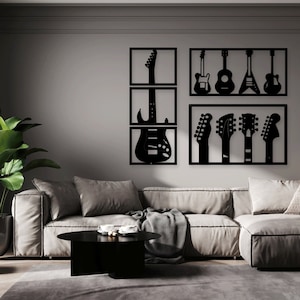 Elektrische klassieke akoestische gitaar lasergesneden dxf svg glowforge bestanden muursticker silhouet sjabloon cnc-snijrouter instant download