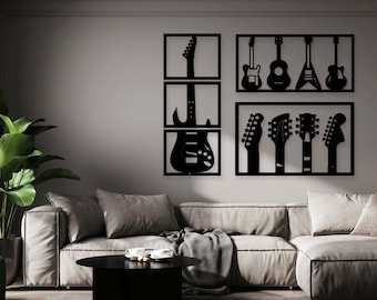 Electric Classical Acoustic Guitar laser cut dxf svg glowforge files wall sticker silhouette template cnc cutting router instant download