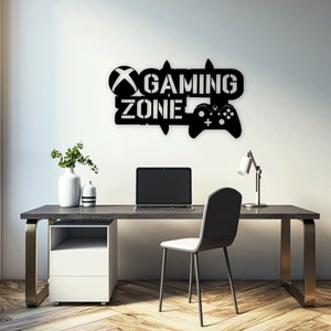 Jeu Gamer Gaming Zone Joystick découpé au laser dxf svg glowforge fichiers sticker mural vinyle sticker silhouette modèle CNC découpe routeur téléchargement