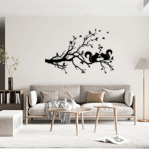 Écureuils branche d'arbre découpé au laser dxf svg glowforge fichiers sticker mural silhouette modèle CNC découpe routeur vecteur numérique téléchargement immédiat