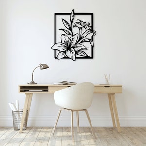 Lily Flowers corte a laser dxf svg arquivos glowforge adesivo de arte de parede vinly decalque silhueta modelo roteador de corte cnc download instantâneo digital