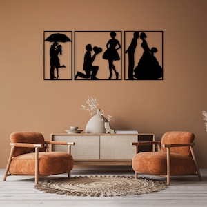 Pareja de enamorados casados cortados con láser dxf svg glowforge archivos de arte de pared calcomanía de vinilo silueta plantilla enrutador de corte cnc descarga instantánea