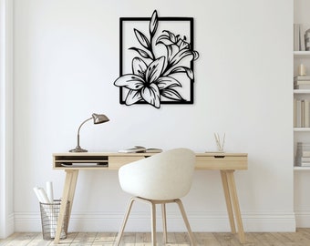 Lily Flowers laser cut dxf svg glowforge files wall art sticker vinly decal silhouette template cnc cutting router digital instant download