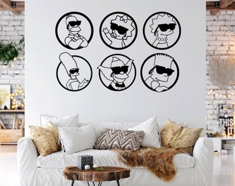 Simpsons Homer Bart Marge Lisa laser cut dxf svg glowforge files wall sticker vinly decal silhouette template cnc cutting router download