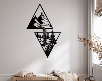 Waterfall Mountain Tree laser cut dxf svg glowforge files wall sticker vinly decal silhouette template cnc cutting router instant download