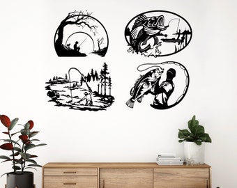 Fisherman Fish laser cut dxf svg glowforge files wall art sticker vinly decal silhouette cnc cutting router digital vector instant download