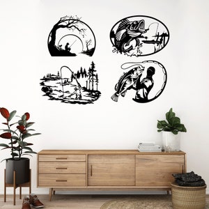Fischer Fisch Laser geschnitten Dxf Glühlampe Kunst Wandsticker Vinyl Aufkleber Silhouette Cnc Fräser digitaler Vektor sofortiger Download