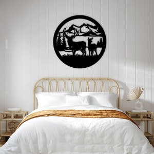 Deer Mountain laser cut dxf svg glowforge arquivos arte de parede adesivo vinil decalque silhueta modelo cnc corte roteador digital vetor download