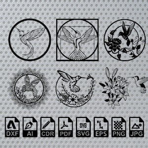 Floral beija-flor pássaro corte a laser dxf svg arquivos glowforge adesivo de parede vinil decalque modelo de silhueta roteador de corte cnc download instantâneo