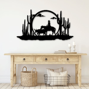 Paard Cowboy Woestijn Cactus laser gesneden dxf svg glowforge bestanden muur kunst sticker vinly sticker silhouet sjabloon cnc snijden router downloaden
