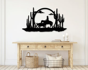 Cavalo Cowboy Desert Cactus corte a laser dxf svg arquivos glowforge adesivo de arte de parede vinil decalque modelo de silhueta download de roteador de corte cnc
