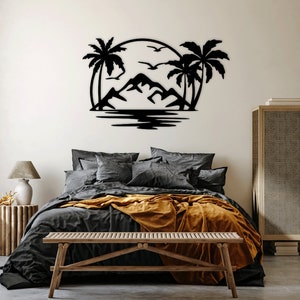 Palm Tree Mountain corte láser dxf svg Glowforge archivos pared arte pegatina vinly calcomanía silueta plantilla cnc corte enrutador descarga instantánea