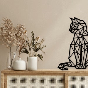 Chat géométrique découpé au laser dxf fichiers glowforge svg art mural sticker vinyle autocollant silhouette modèle CNC routeur de découpe Téléchargement instantané numérique