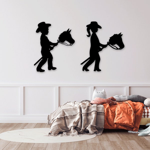 Child Girl Cowboy Horse laser cut dxf svg glowforge files wall art sticker silhouette template cnc cutting router digital instant download