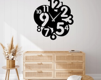 Wanduhr SVG DXF Schnittdatei - Laser Cut Uhrenvorlage - Digitaler Download für CNC, Glowforge, Metall Holz Wand Kunst Design
