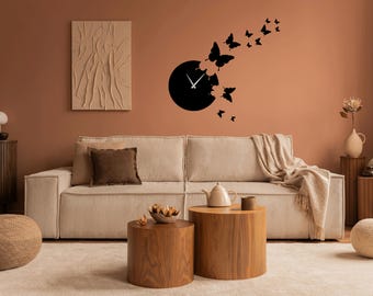 Butterfly Wall Clock SVG DXF Cut File – Laser Cut Clock Template – Digital Download for CNC, Glowforge, Metal Wood Wall Art Design
